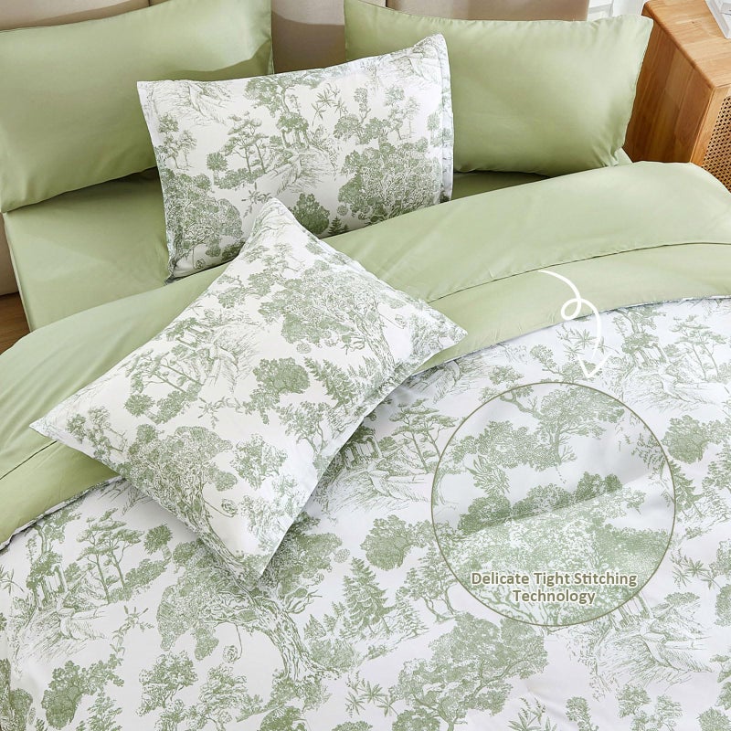 DJY Comforter Set Queen Size  Sage Green 7 Pieces Bed in a Bag Queen Botanical Comforters with Sheets Elegant Plants Print Soft Microfiber Reversible Complete Bedding Sets for All Season - Image 5
